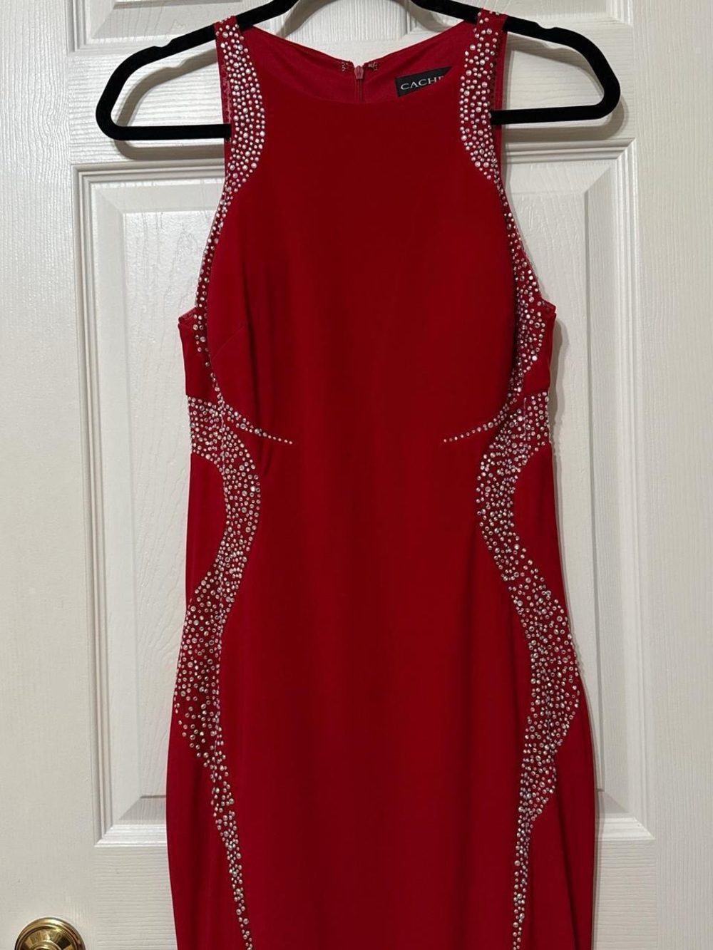 Cachet Red Rhinestone-Trimmed Formal Dress